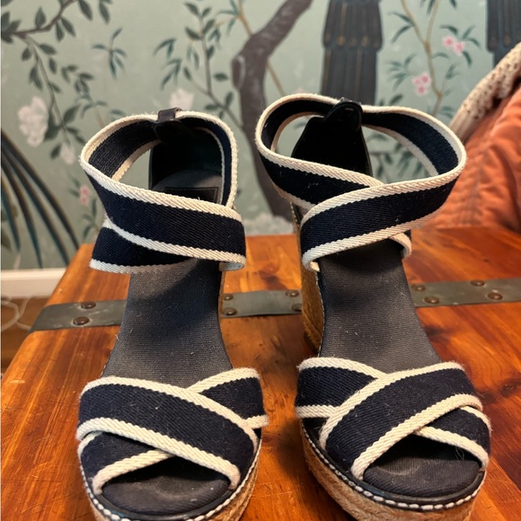 Tory Burch Platform Espadrille Stripe Strap Wedge Sandals - Picture 8 of 8